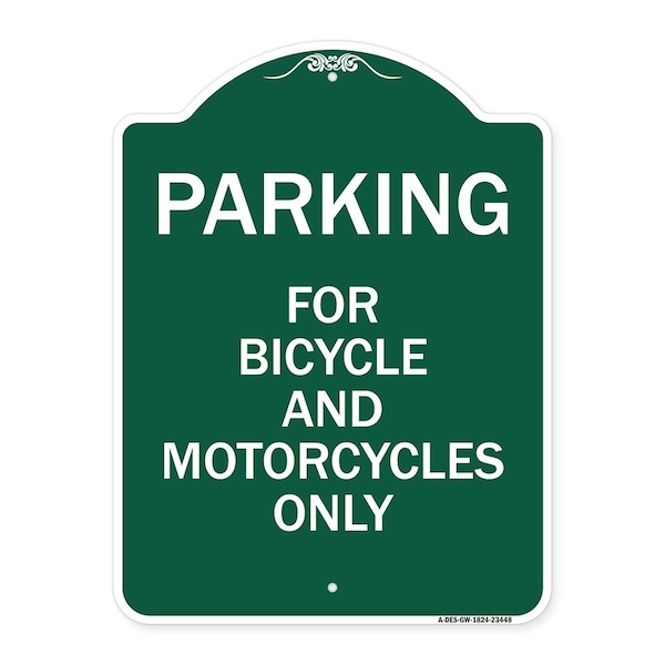 Signmission Parking for Bicycles and Motorcycles Only, Green & White Aluminum Sign, 18" x 24", GW-1824-23448 A-DES-GW-1824-23448 - main